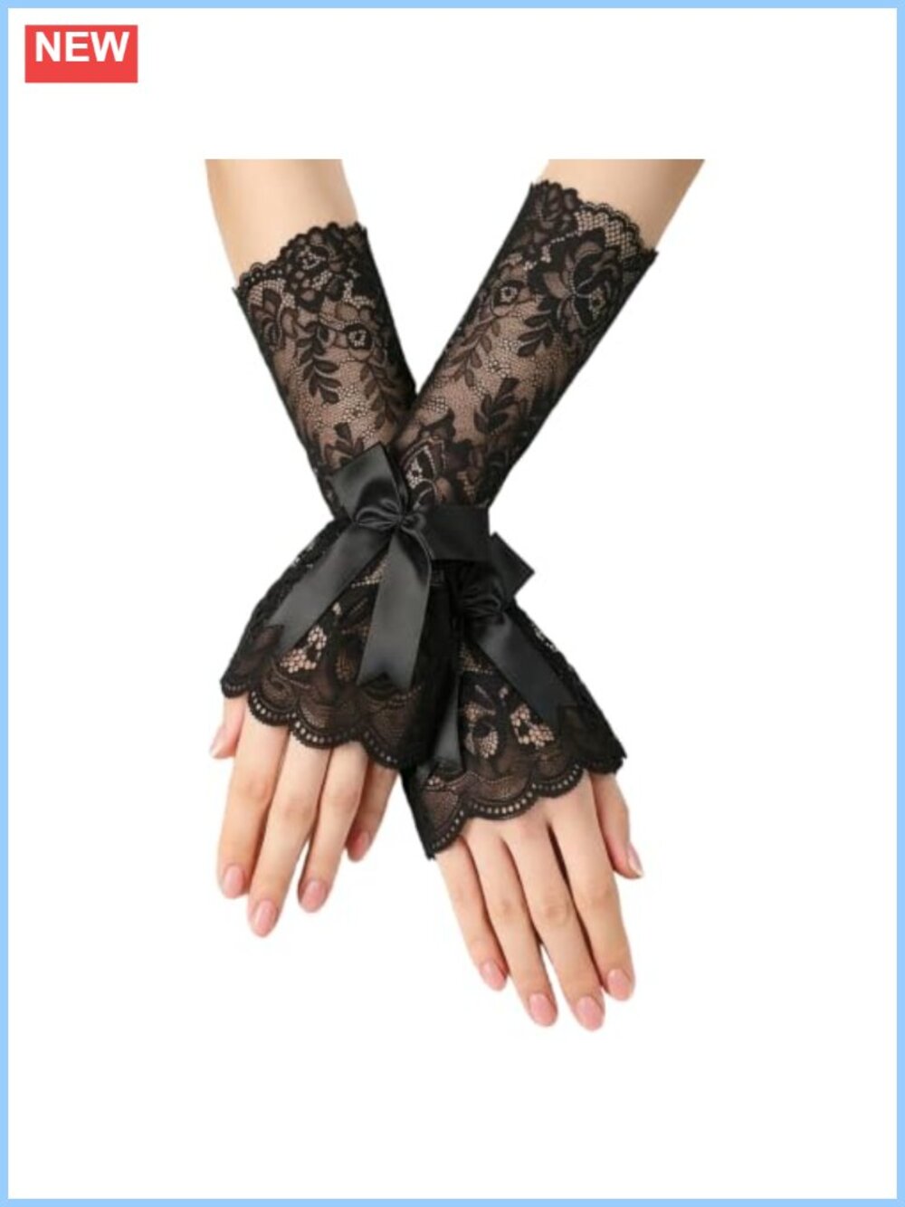 Black Lace Fingerless Gloves Bow Ruffle Gothic Costume Tea Party Evening